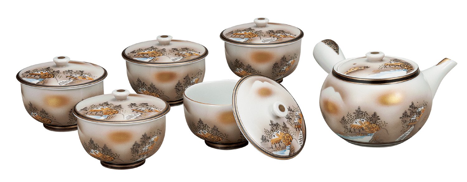 Amazon｜九谷焼 蓋付 茶器 セット (木箱入) 墨山水 K4-807｜湯呑み